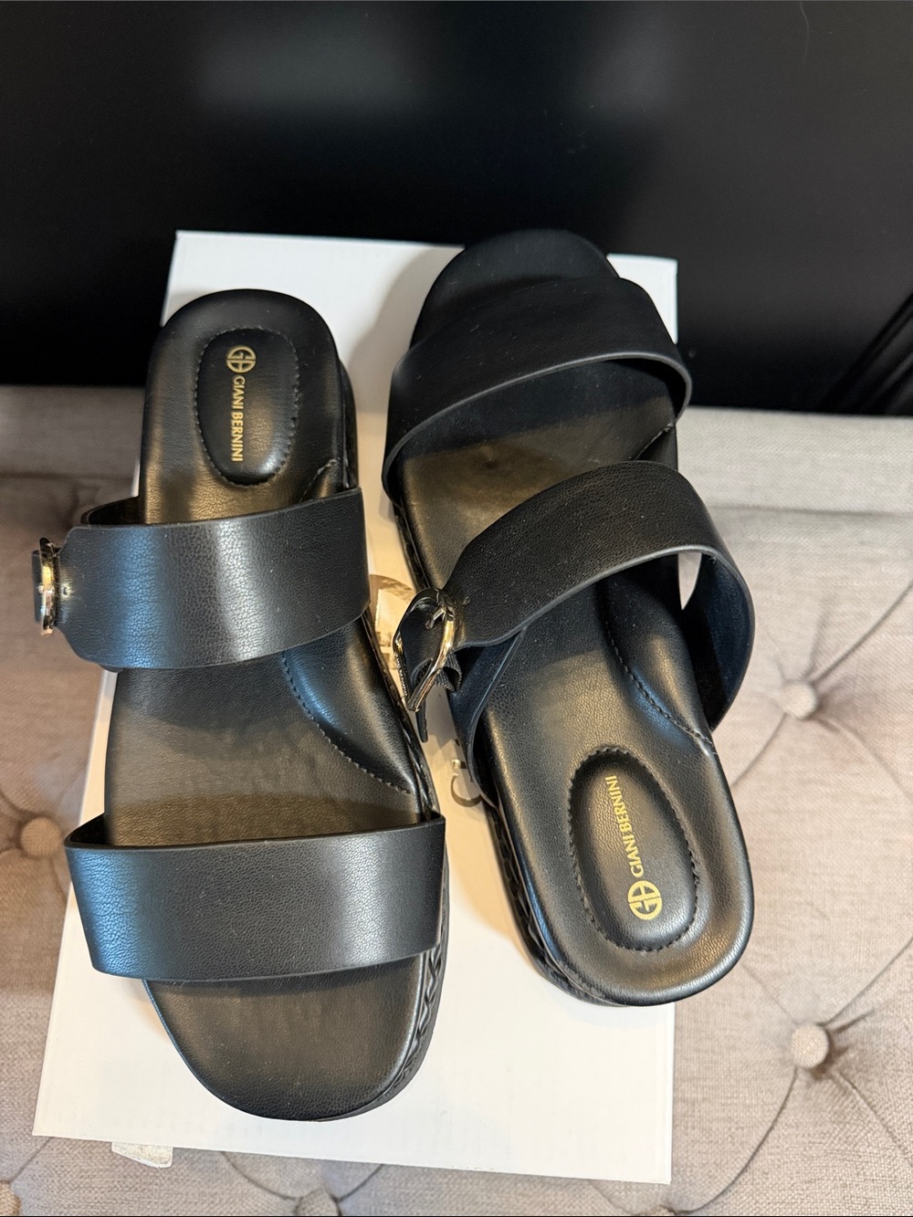 Giani Bernini Black Double-Strap Slide Sandals with Buckle